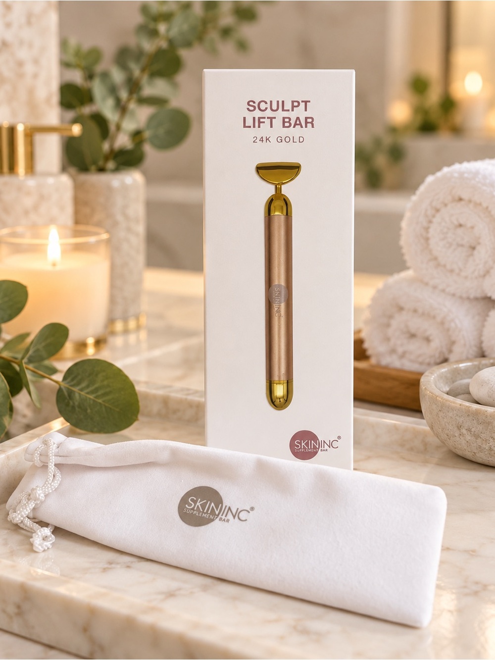 NWT Skin Inc Sculpt Lift Bar 24K Gold Facial Massager With Pouch